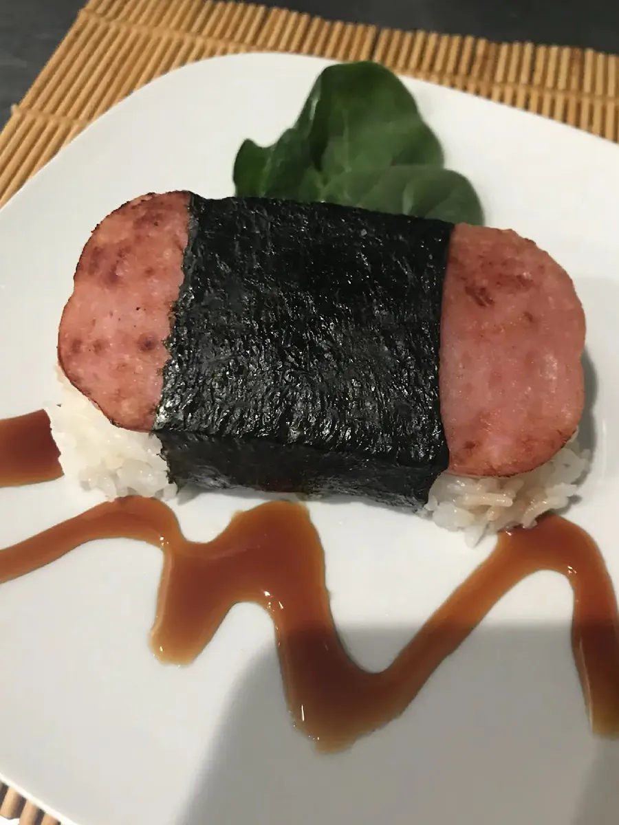 Spam Musubi with Sauce at Poke Kitchen，a Poke Bowl and Sushi Restaurant in San Leandro