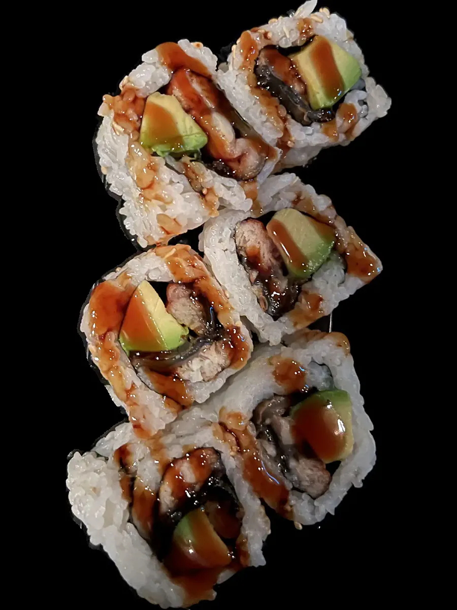 Eel and Avocado Sushi Roll at Poke Kitchen，a Poke Bowl and Sushi Restaurant in San Leandro